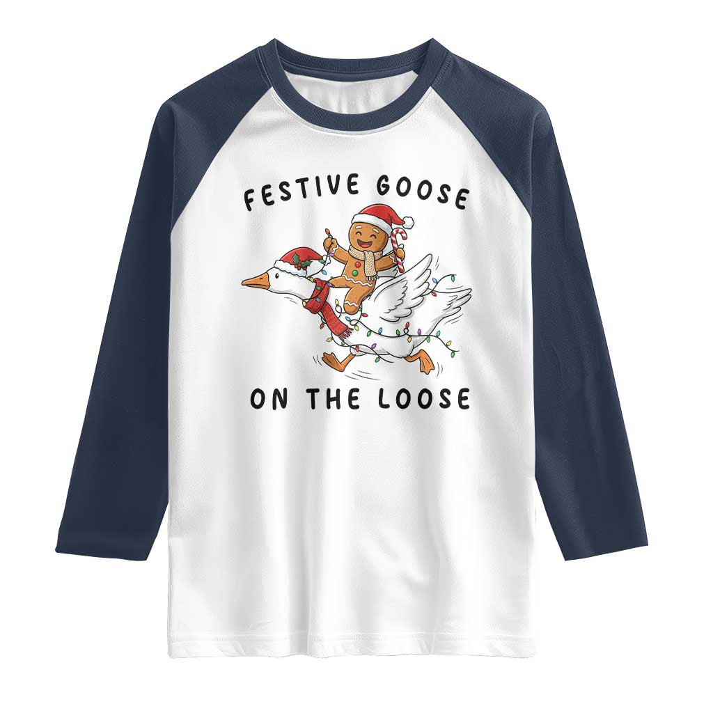 Funny Goose Christmas Raglan Shirt Festive Goose On The Loose Xmas - Wonder Print Shop