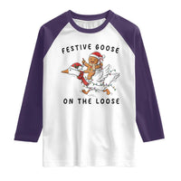 Funny Goose Christmas Raglan Shirt Festive Goose On The Loose Xmas - Wonder Print Shop