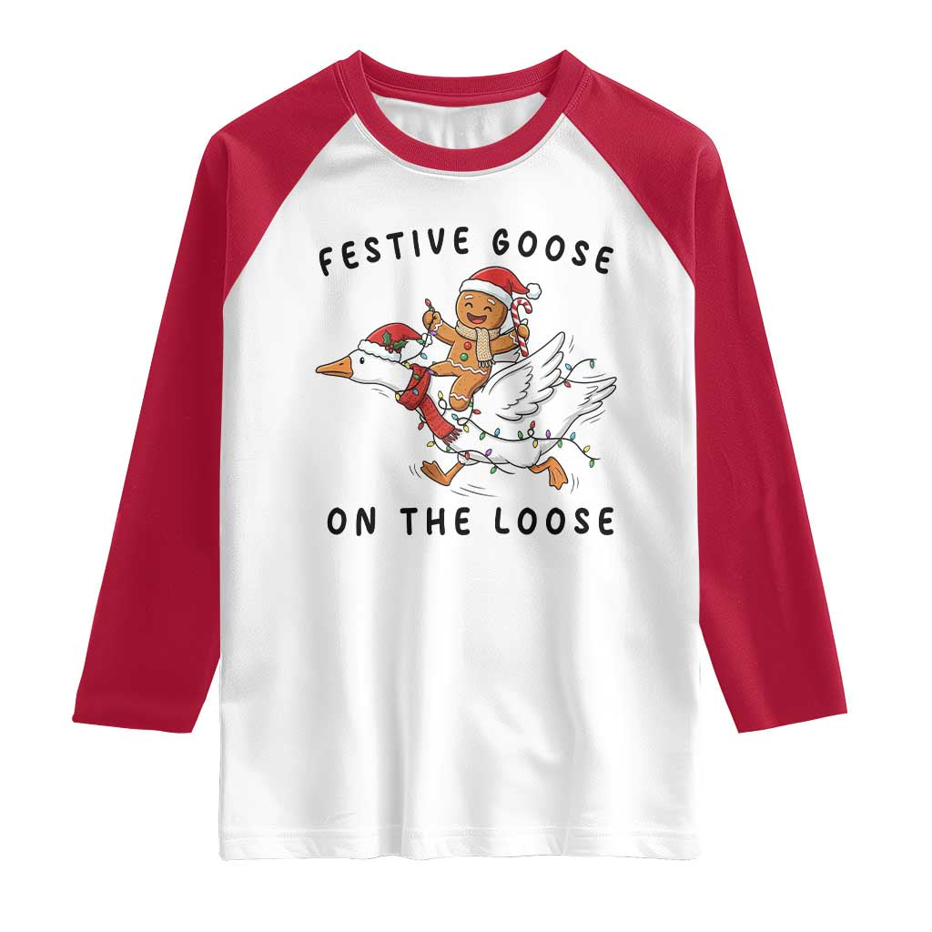 Funny Goose Christmas Raglan Shirt Festive Goose On The Loose Xmas - Wonder Print Shop