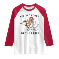 Funny Goose Christmas Raglan Shirt Festive Goose On The Loose Xmas - Wonder Print Shop