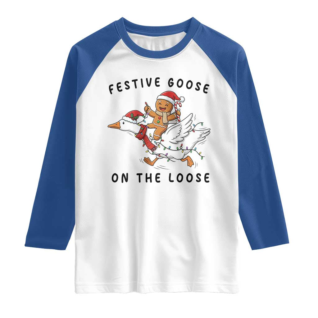 Funny Goose Christmas Raglan Shirt Festive Goose On The Loose Xmas - Wonder Print Shop