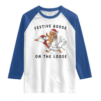 Funny Goose Christmas Raglan Shirt Festive Goose On The Loose Xmas - Wonder Print Shop