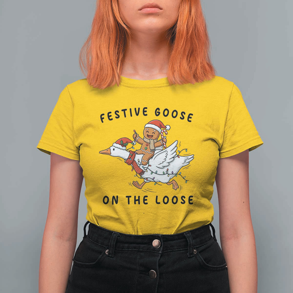 Funny Goose Christmas T Shirt For Women Festive Goose On The Loose Xmas - Wonder Print Shop