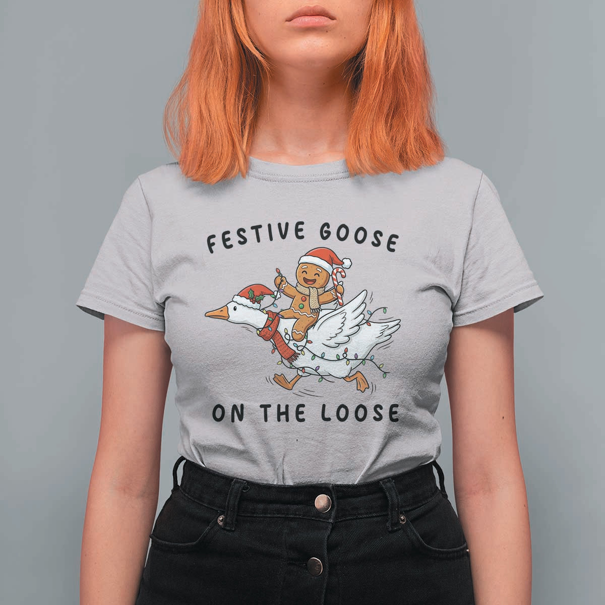 Funny Goose Christmas T Shirt For Women Festive Goose On The Loose Xmas - Wonder Print Shop