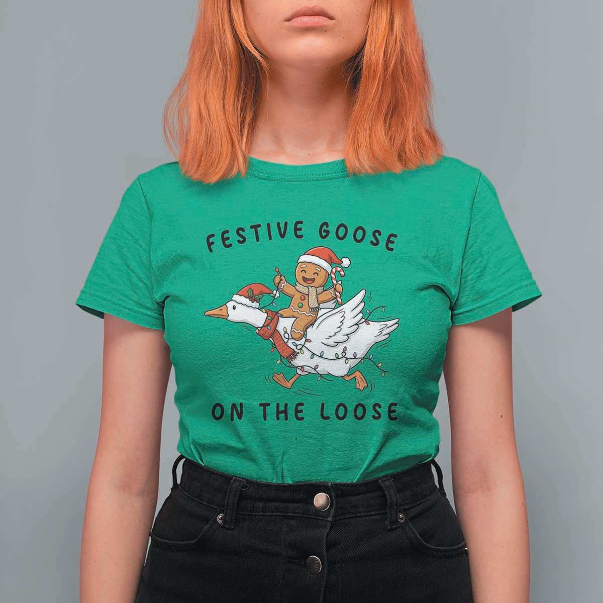 Funny Goose Christmas T Shirt For Women Festive Goose On The Loose Xmas - Wonder Print Shop