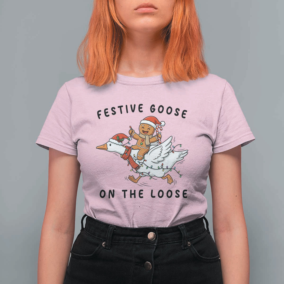 Funny Goose Christmas T Shirt For Women Festive Goose On The Loose Xmas - Wonder Print Shop