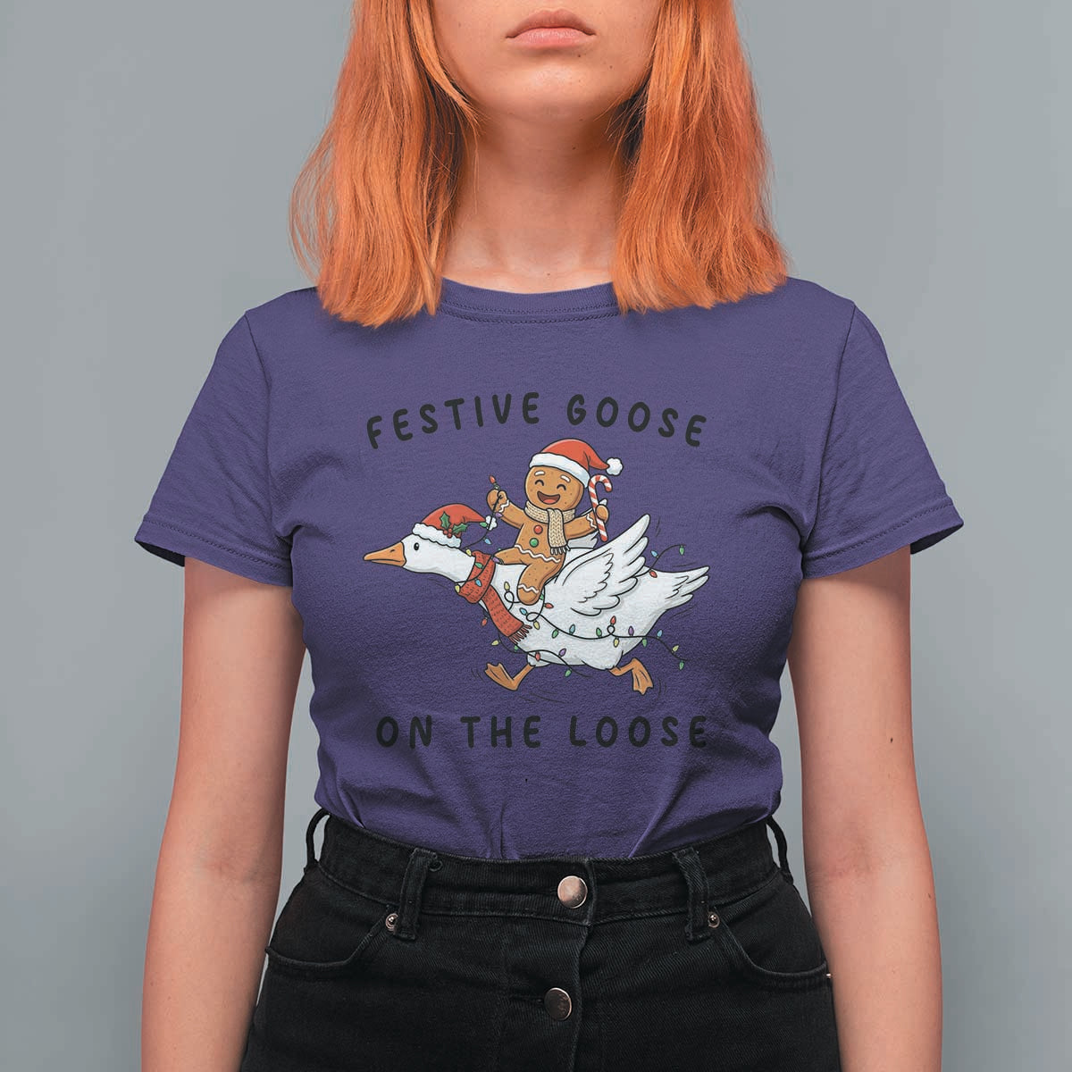 Funny Goose Christmas T Shirt For Women Festive Goose On The Loose Xmas - Wonder Print Shop