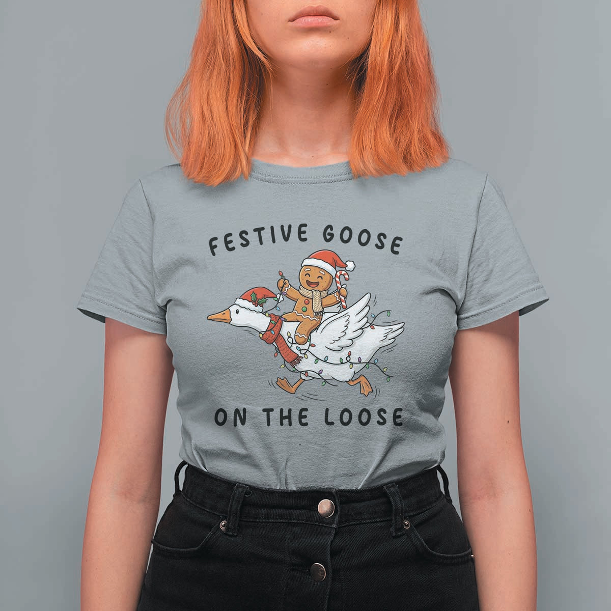 Funny Goose Christmas T Shirt For Women Festive Goose On The Loose Xmas - Wonder Print Shop