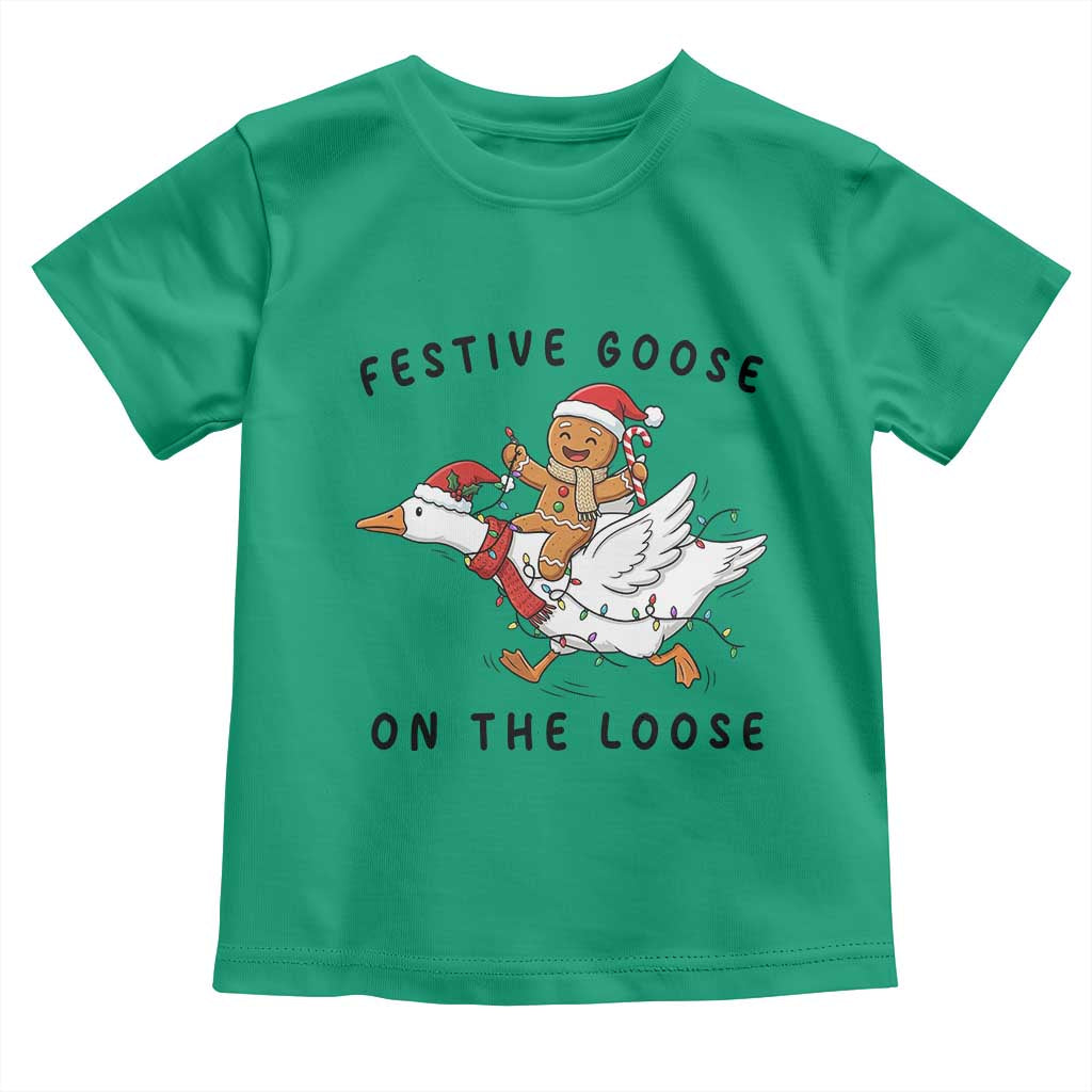 Funny Goose Christmas Toddler T Shirt Festive Goose On The Loose Xmas - Wonder Print Shop