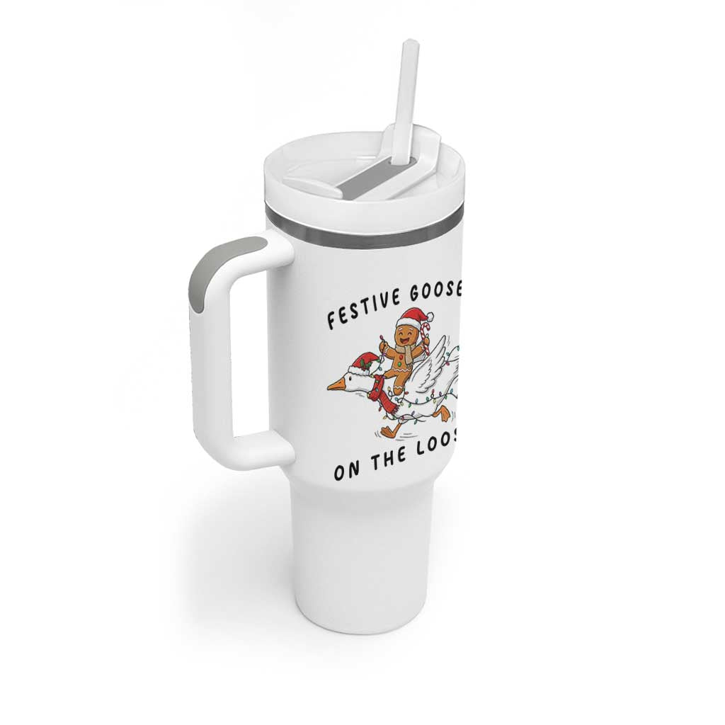 Funny Goose Christmas Tumbler With Handle Festive Goose On The Loose Xmas - Wonder Print Shop