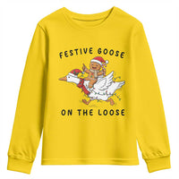 Funny Goose Christmas Youth Sweatshirt Festive Goose On The Loose Xmas - Wonder Print Shop