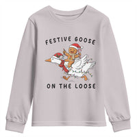 Funny Goose Christmas Youth Sweatshirt Festive Goose On The Loose Xmas - Wonder Print Shop
