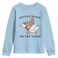 Funny Goose Christmas Youth Sweatshirt Festive Goose On The Loose Xmas - Wonder Print Shop