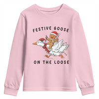 Funny Goose Christmas Youth Sweatshirt Festive Goose On The Loose Xmas - Wonder Print Shop