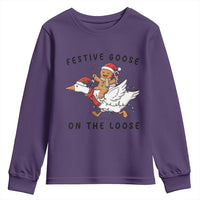 Funny Goose Christmas Youth Sweatshirt Festive Goose On The Loose Xmas - Wonder Print Shop