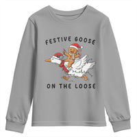 Funny Goose Christmas Youth Sweatshirt Festive Goose On The Loose Xmas - Wonder Print Shop
