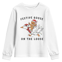 Funny Goose Christmas Youth Sweatshirt Festive Goose On The Loose Xmas - Wonder Print Shop