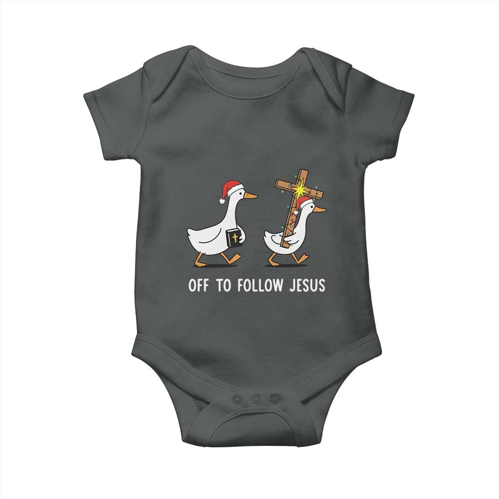 Funny Christmas Christian Goose Baby Onesie Off To Follow Jesus - Wonder Print Shop