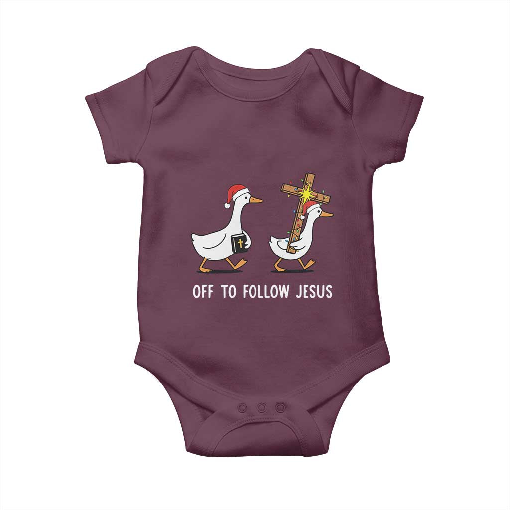Funny Christmas Christian Goose Baby Onesie Off To Follow Jesus - Wonder Print Shop