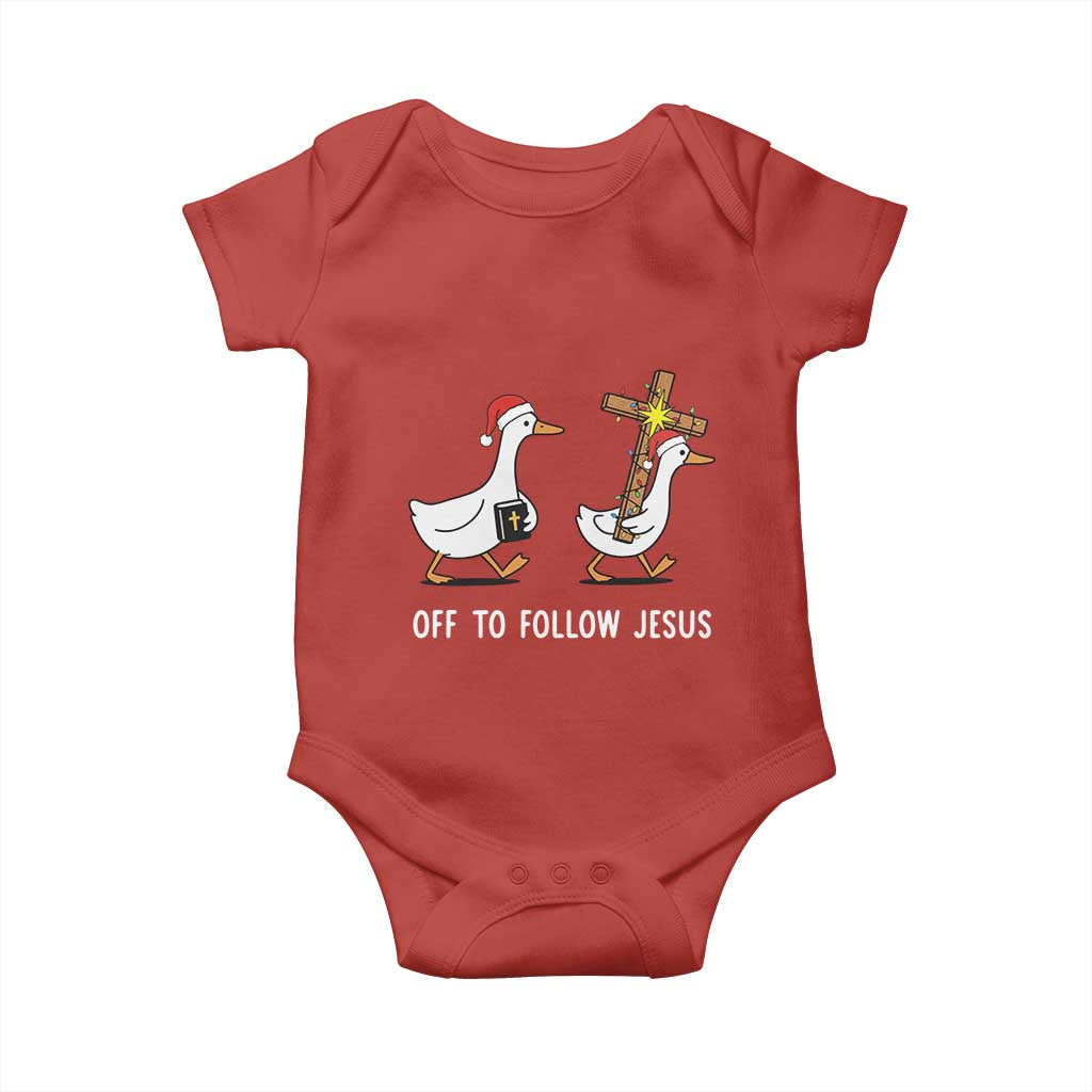 Funny Christmas Christian Goose Baby Onesie Off To Follow Jesus - Wonder Print Shop