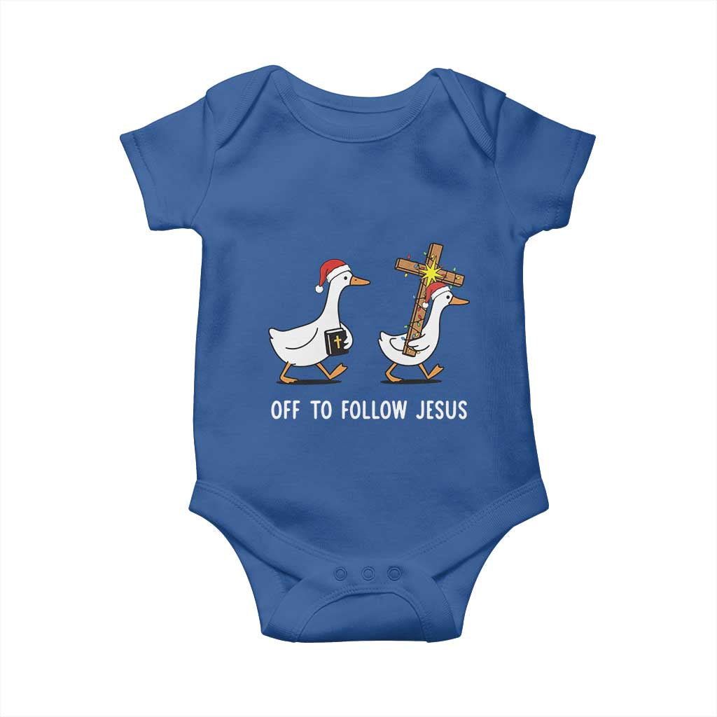Funny Christmas Christian Goose Baby Onesie Off To Follow Jesus - Wonder Print Shop