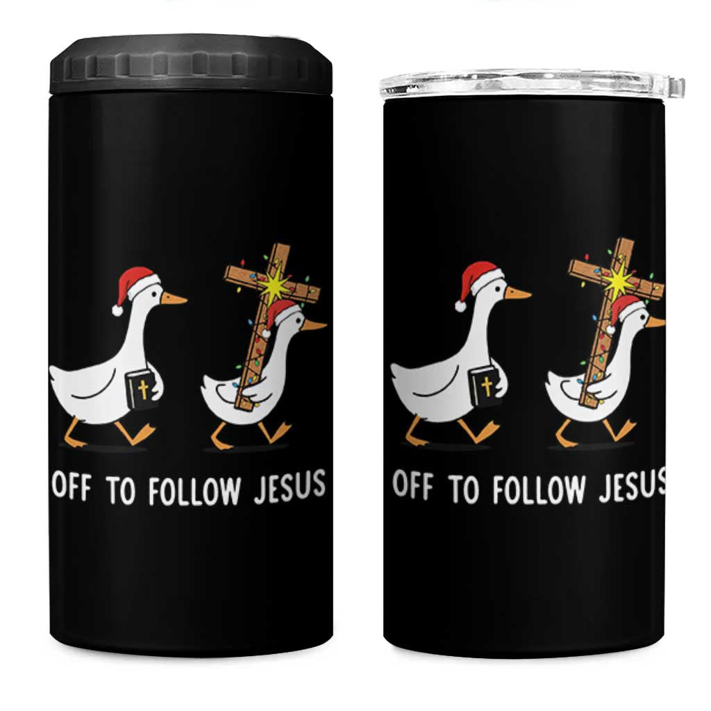 Funny Christmas Christian Goose 4 in 1 Can Cooler Tumbler Off To Follow Jesus - Wonder Print Shop