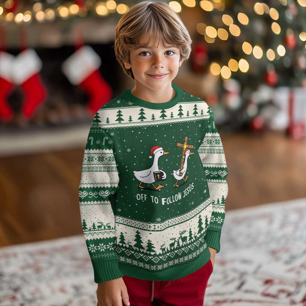 Funny Xmas Christian Goose Ugly Christmas Sweater Off To Follow Jesus - Wonder Print Shop