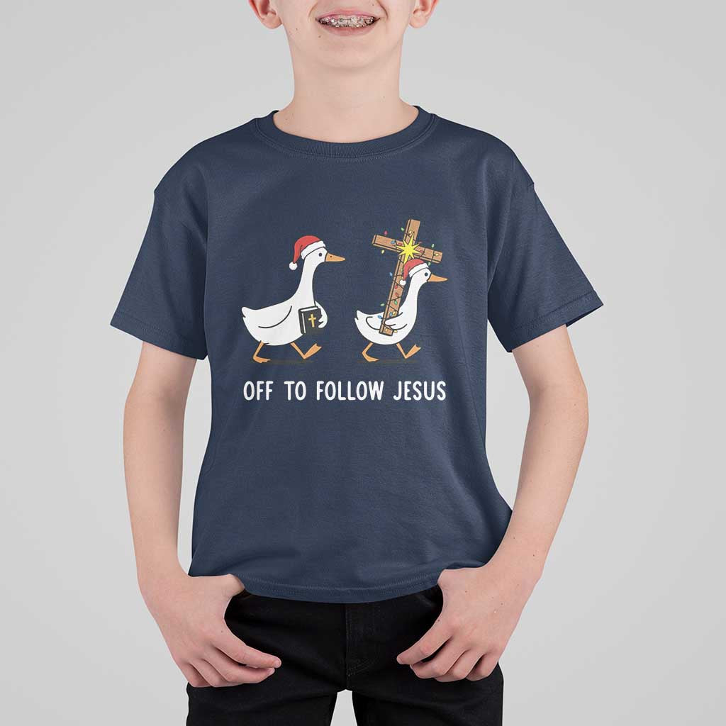 Funny Christmas Christian Goose T Shirt For Kid Off To Follow Jesus - Wonder Print Shop