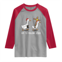 Funny Christmas Christian Goose Raglan Shirt Off To Follow Jesus - Wonder Print Shop