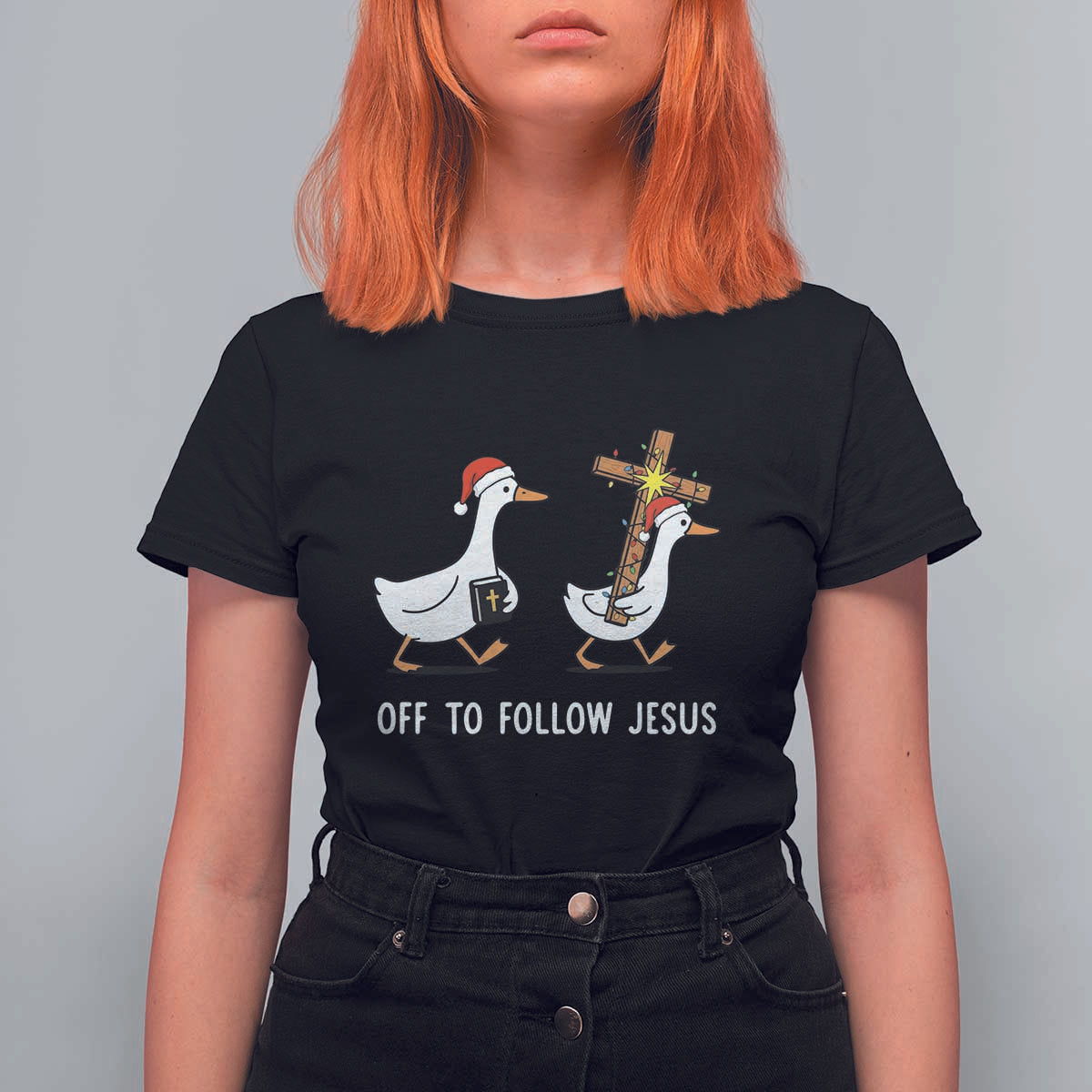 Funny Christmas Christian Goose T Shirt For Women Off To Follow Jesus - Wonder Print Shop