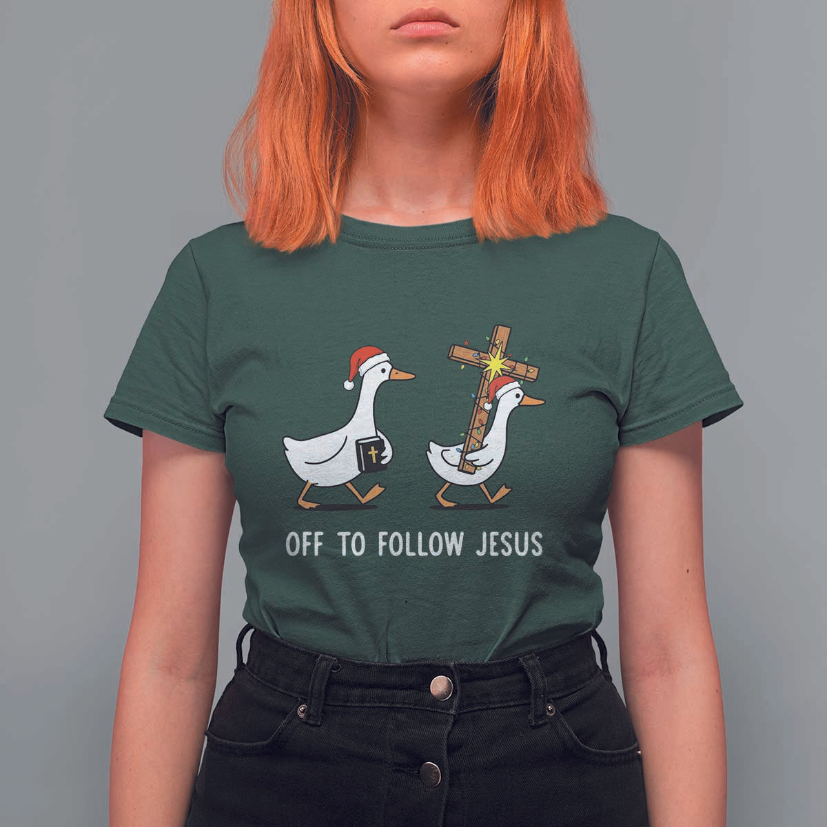 Funny Christmas Christian Goose T Shirt For Women Off To Follow Jesus - Wonder Print Shop