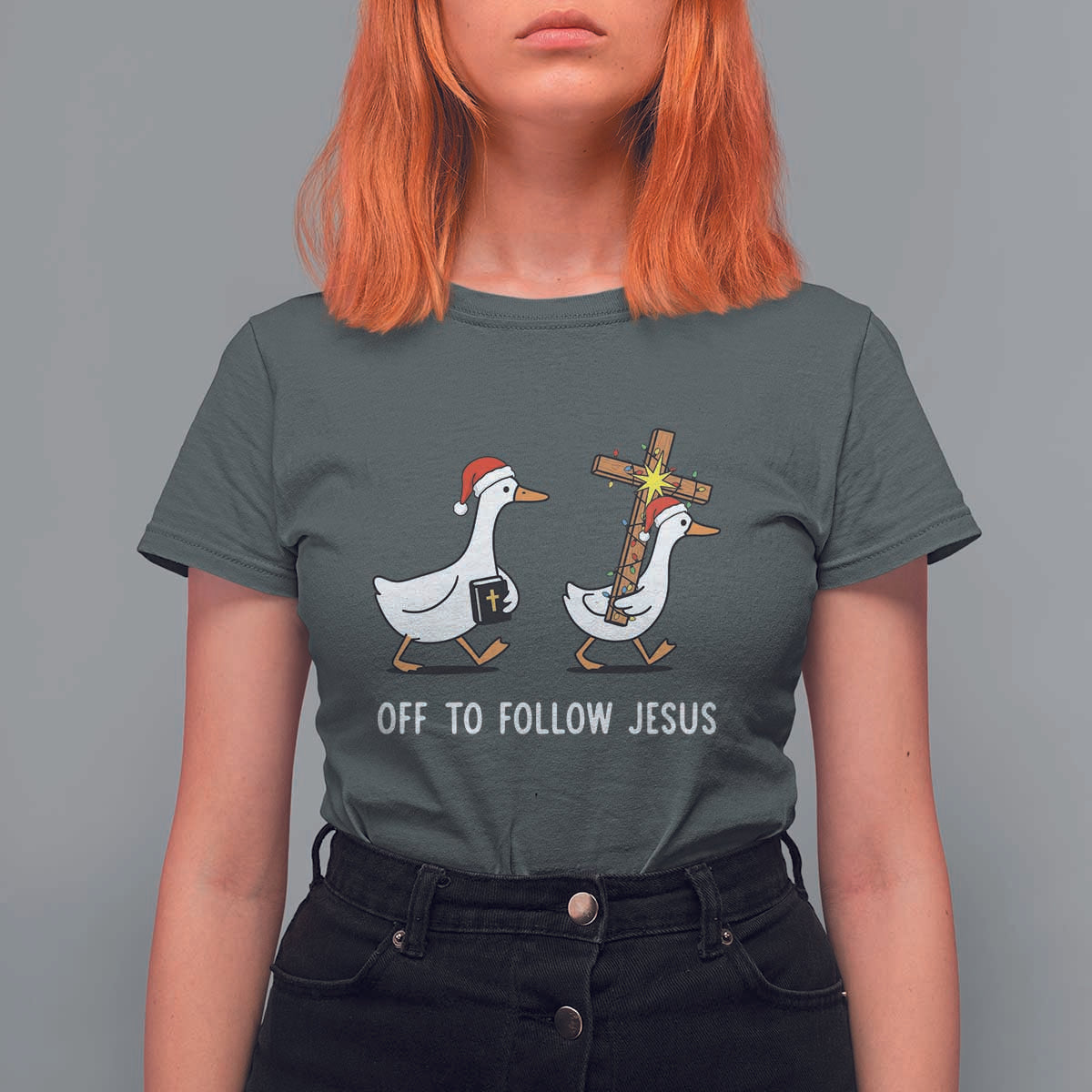 Funny Christmas Christian Goose T Shirt For Women Off To Follow Jesus - Wonder Print Shop
