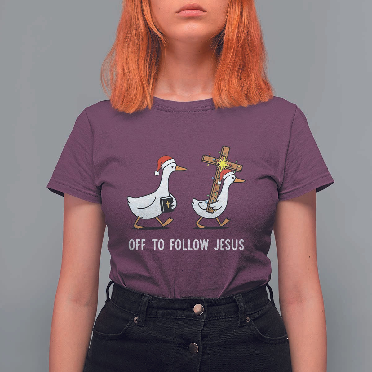 Funny Christmas Christian Goose T Shirt For Women Off To Follow Jesus - Wonder Print Shop