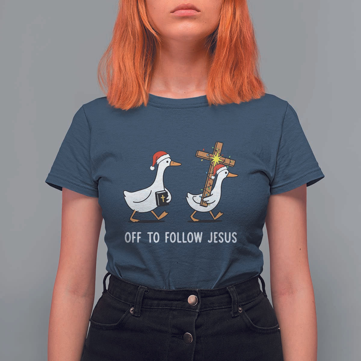 Funny Christmas Christian Goose T Shirt For Women Off To Follow Jesus - Wonder Print Shop
