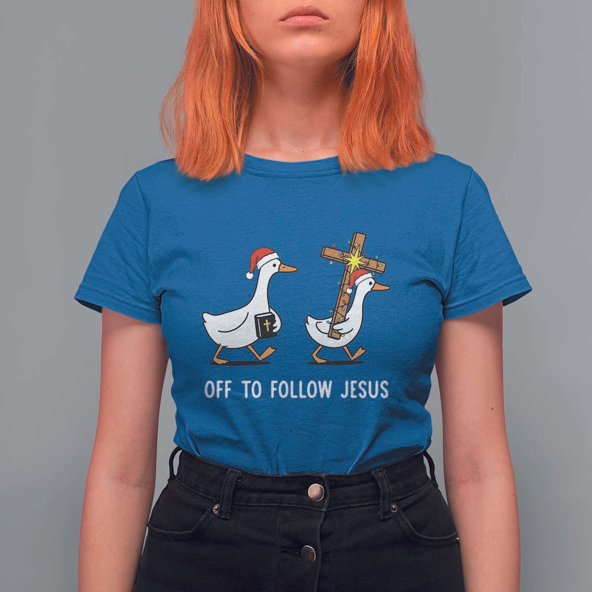 Funny Christmas Christian Goose T Shirt For Women Off To Follow Jesus - Wonder Print Shop