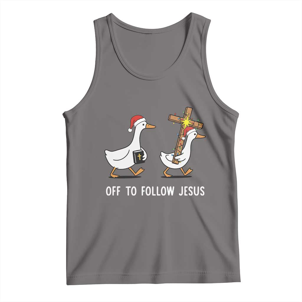 Funny Christmas Christian Goose Tank Top Off To Follow Jesus - Wonder Print Shop