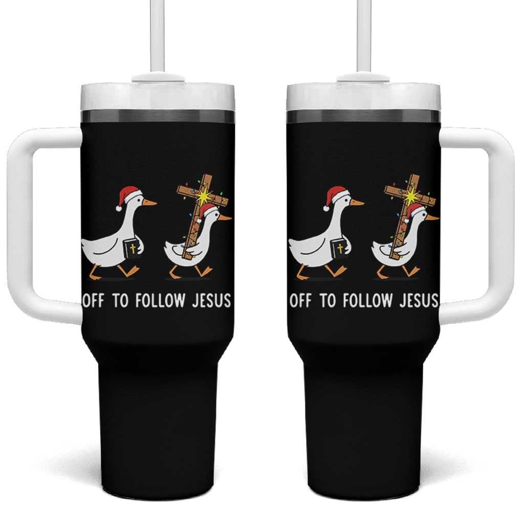 Funny Christmas Christian Goose Tumbler With Handle Off To Follow Jesus - Wonder Print Shop