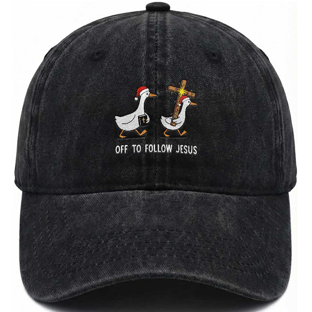 Funny Christmas Christian Goose Washed Cotton Baseball Cap Off To Follow Jesus