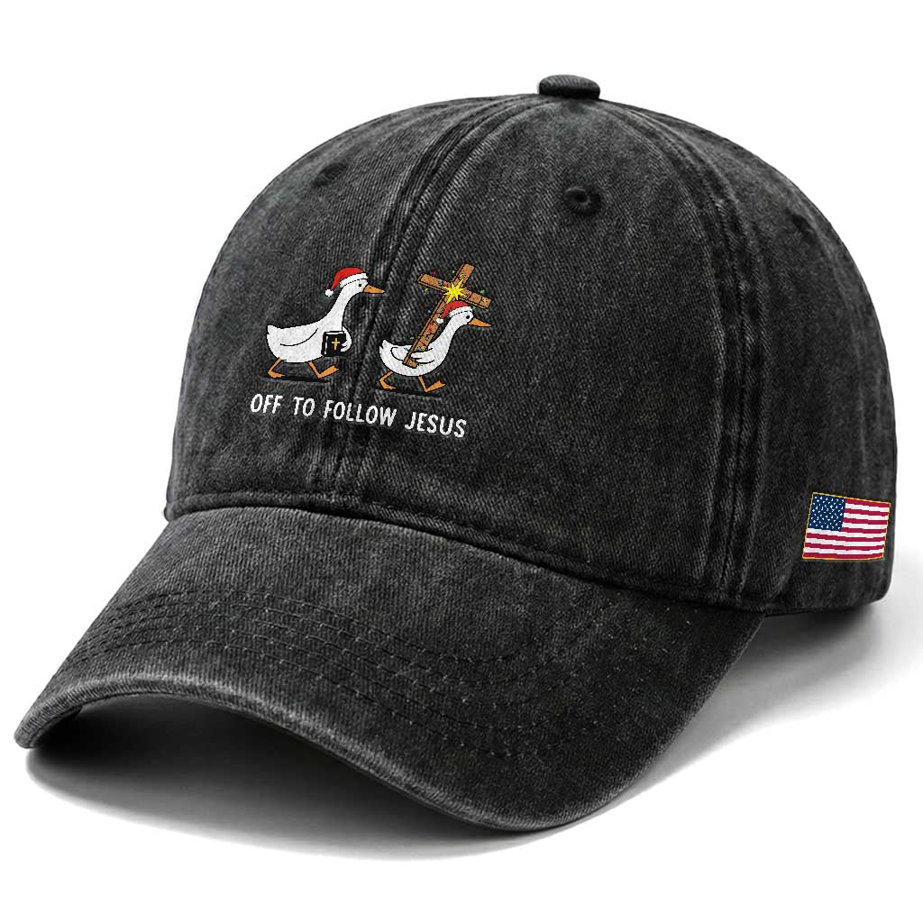 Funny Christmas Christian Goose Washed Cotton Baseball Cap Off To Follow Jesus