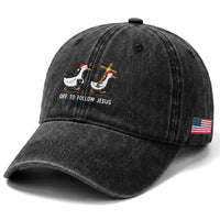 Funny Christmas Christian Goose Washed Cotton Baseball Cap Off To Follow Jesus