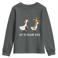 Funny Christmas Christian Goose Youth Sweatshirt Off To Follow Jesus - Wonder Print Shop