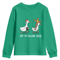 Funny Christmas Christian Goose Youth Sweatshirt Off To Follow Jesus - Wonder Print Shop