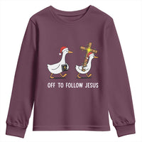 Funny Christmas Christian Goose Youth Sweatshirt Off To Follow Jesus - Wonder Print Shop