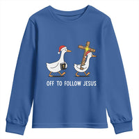 Funny Christmas Christian Goose Youth Sweatshirt Off To Follow Jesus - Wonder Print Shop