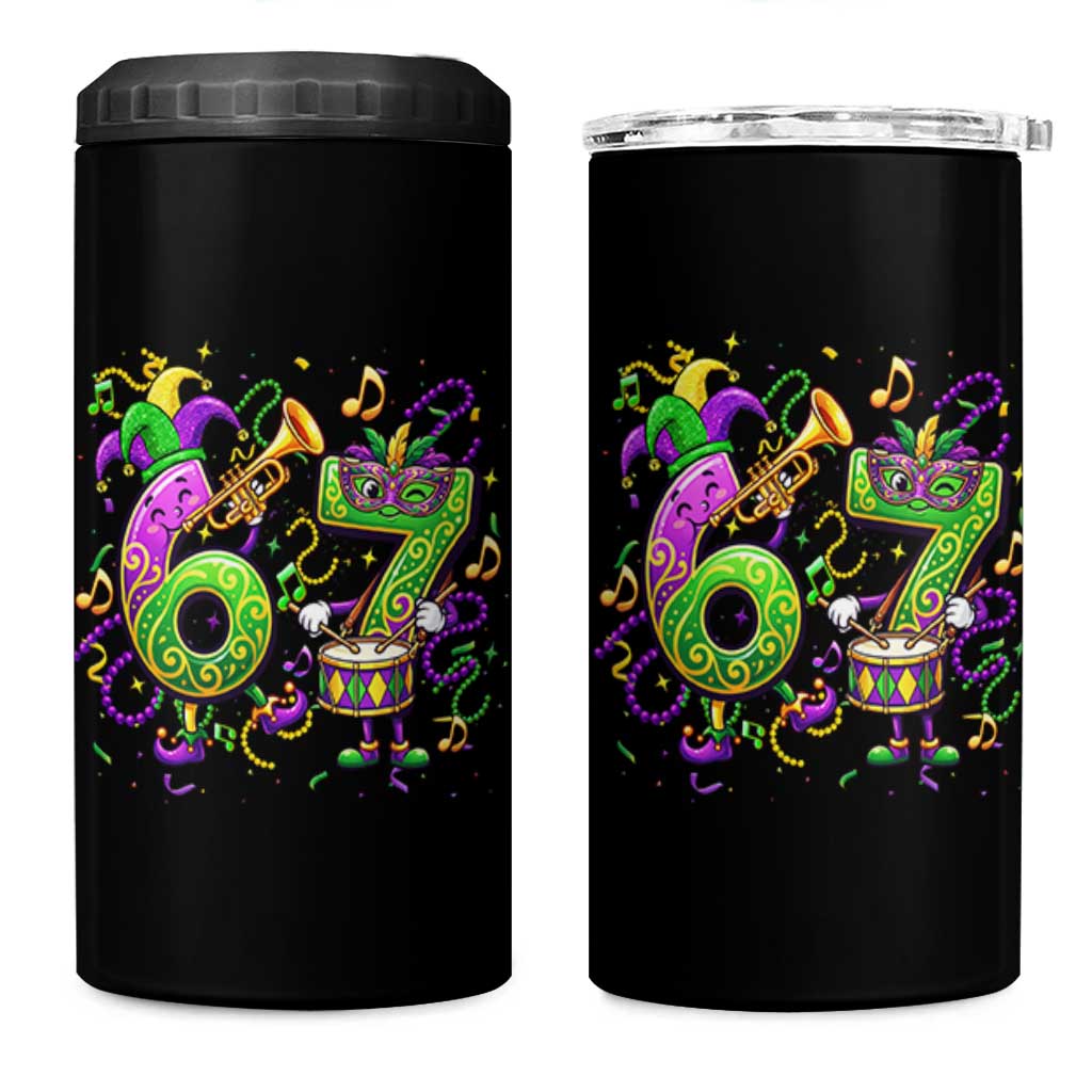 67 Mardi Gras Meme 4 in 1 Can Cooler Tumbler Funny Six Seven Carnival Party