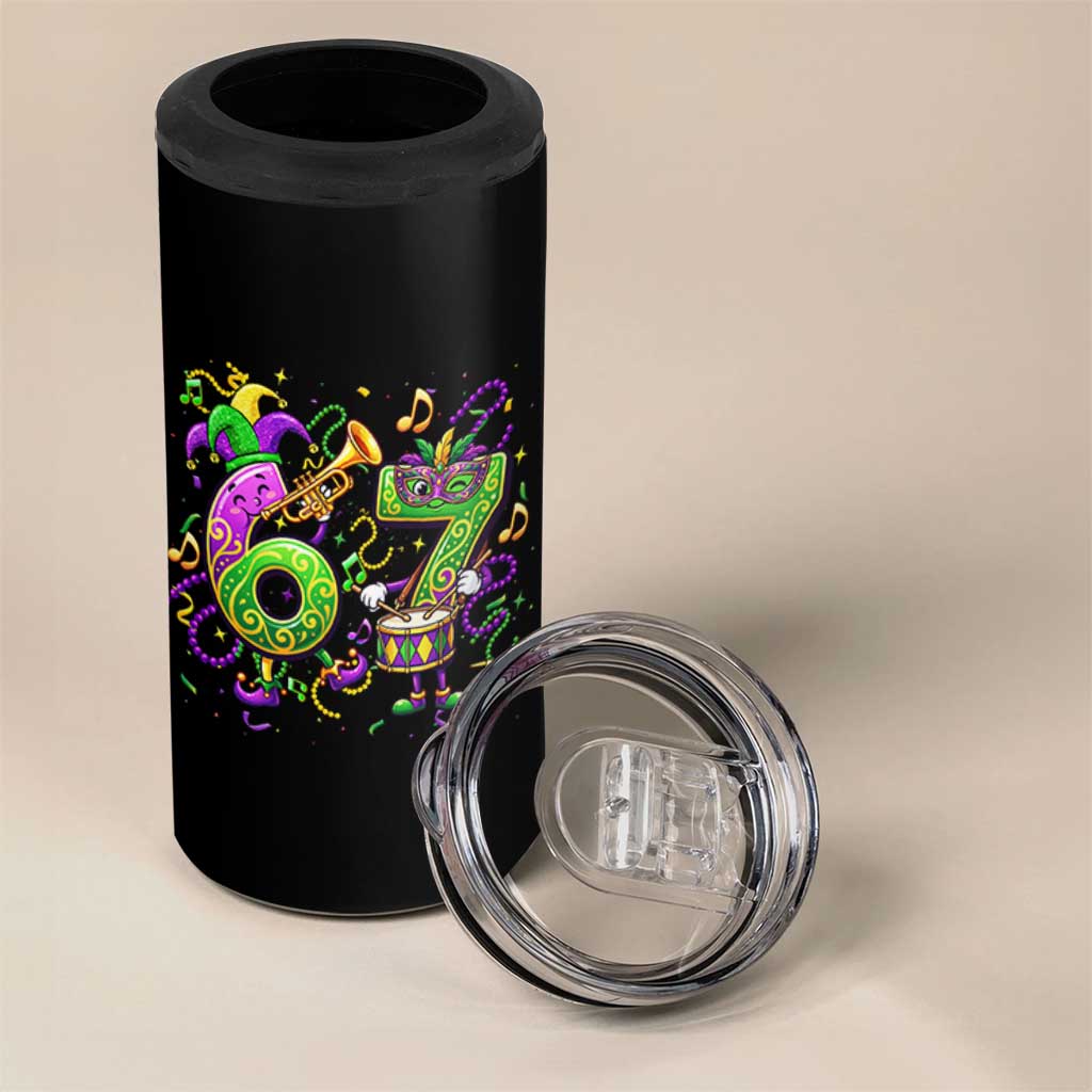 67 Mardi Gras Meme 4 in 1 Can Cooler Tumbler Funny Six Seven Carnival Party