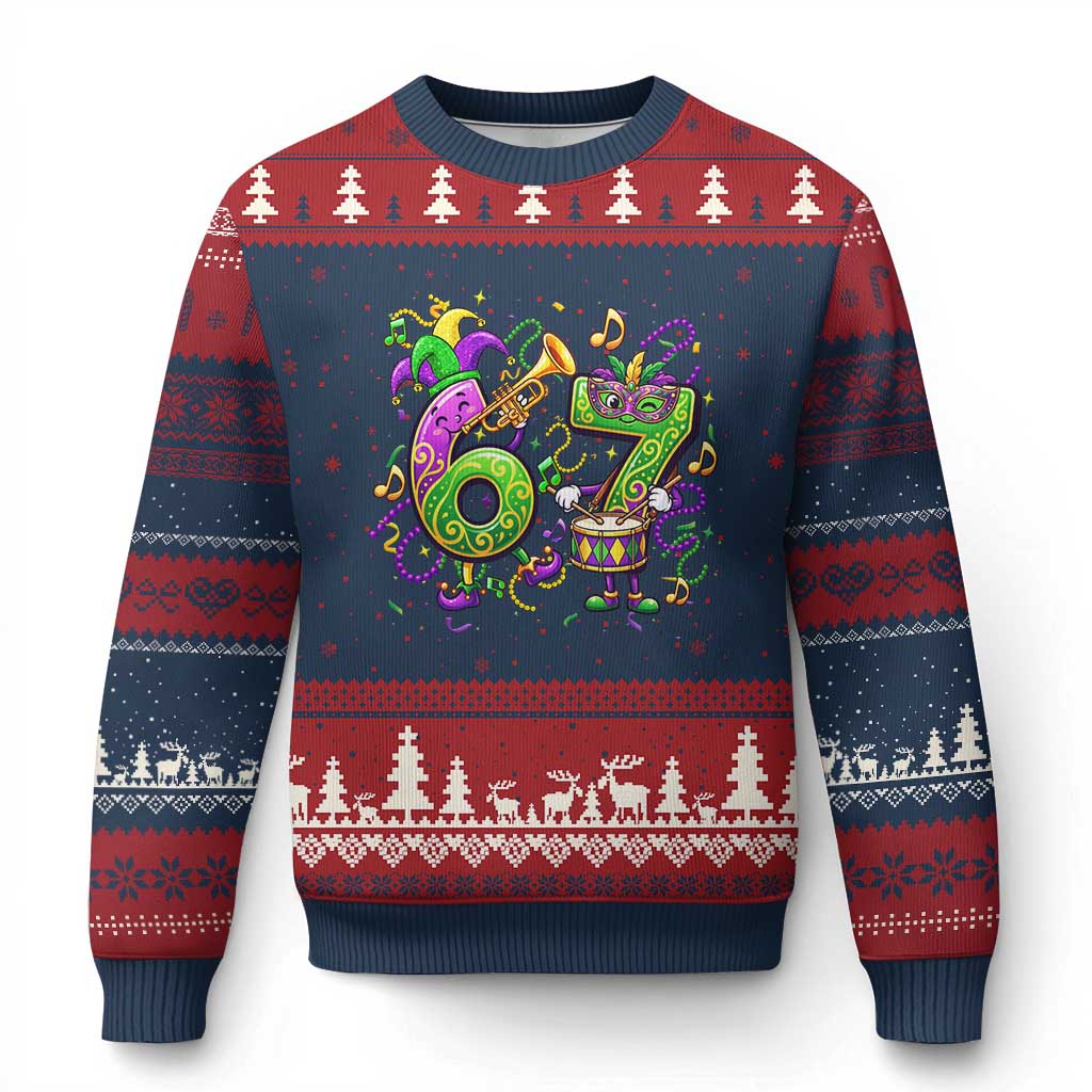 67 Mardi Gras Meme Ugly Christmas Sweater Funny Six Seven Carnival Party
