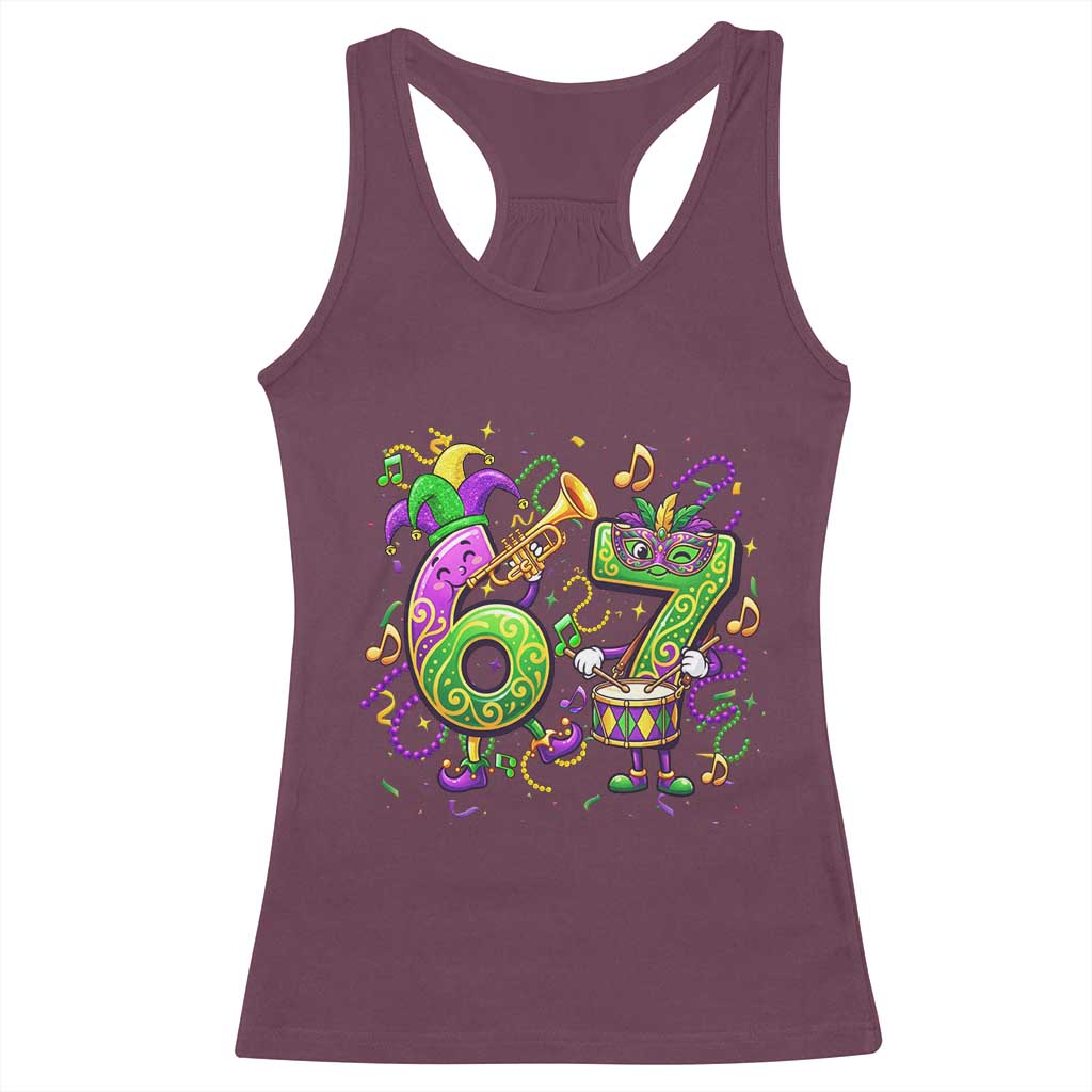 67 Mardi Gras Meme Racerback Tank Top Funny Six Seven Carnival Party