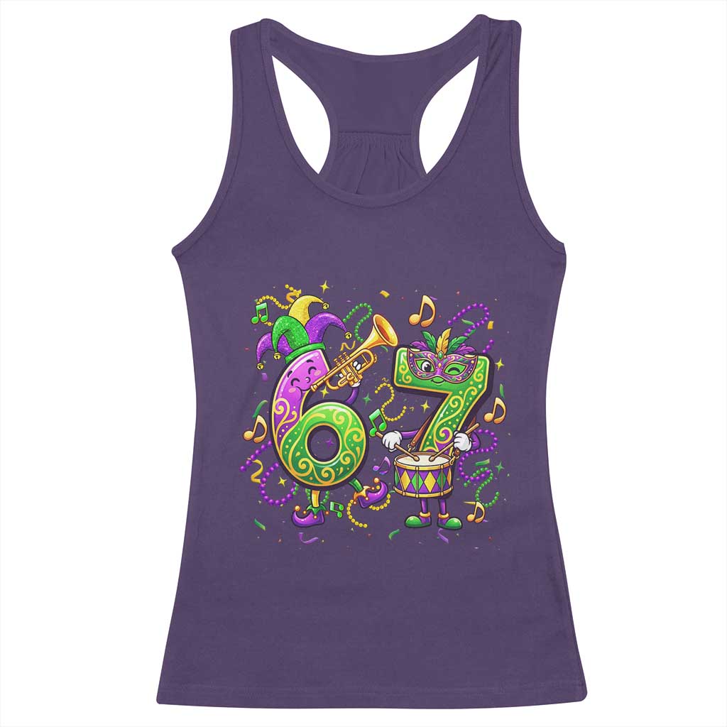 67 Mardi Gras Meme Racerback Tank Top Funny Six Seven Carnival Party