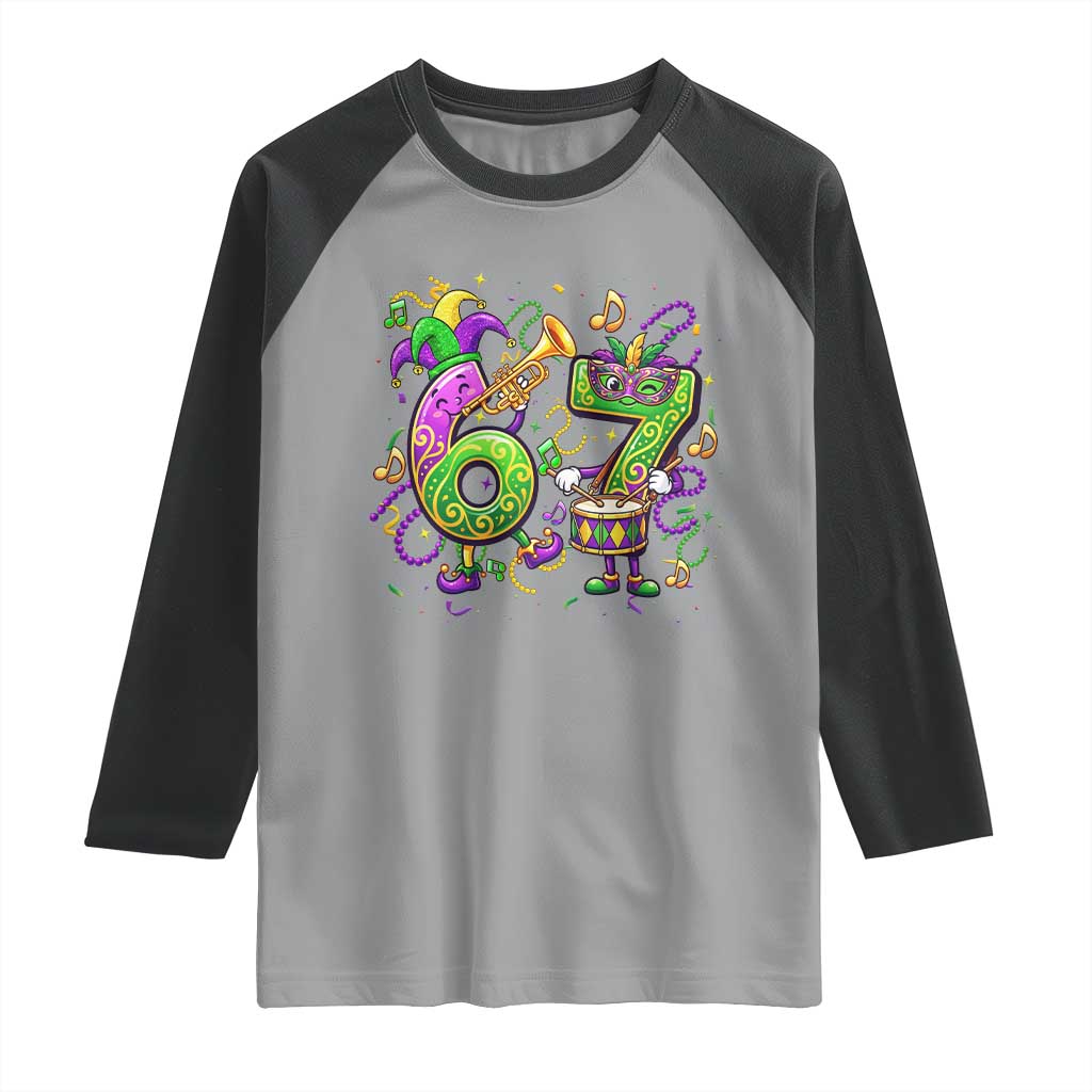67 Mardi Gras Meme Raglan Shirt Funny Six Seven Carnival Party